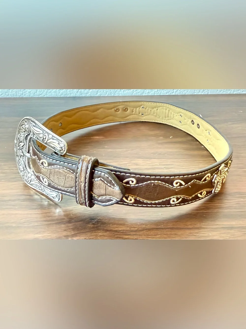 Ariat Brown Leather Kids Western Belt with Ornate Silver Buckle 22